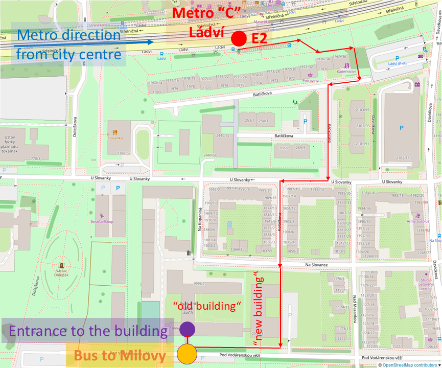 Walking path from Metro to FZU