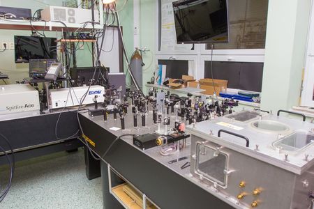 Photo of the setup for optical pump – THz probe spectroscopy